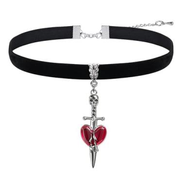 Imagem de Navirix Colar gargantilha de coração para mulheres, colar gargantilha de veludo dos anos 90, joia gótica, coração vermelho gótico, colares holloween, Large, Liga de aço, Sem Pedra Preciosa