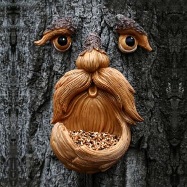 Imagem de 1 alimentador de pássaros, rosto de árvore, decoração distintiva de jardim, decoração de rosto de árvore ao ar livre, arte de quintal exclusiva para quintal, pátio, jardim, marrom
