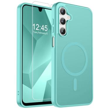 Imagem de SUPFINE Capa magnética para Samsung Galaxy A16 5G com protetor de tela, (compatível com MagSafe) (proteção contra quedas de grau militar) capa de telefone fina translúcida à prova de choque, azul