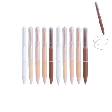 Imagem de GZBABY Canetas de gel de ponta fina, 10 peças, caneta esferográfica retrátil com aderência macia, tinta preta de 0,5 mm, secagem rápida (café)