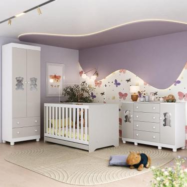 Imagem de Quarto De Bebê Completo Com Berço Americano 3 Em 1 Fofura Multimóveis MP4657 Branco-off White