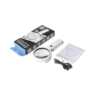 Imagem de Lupa Portátil Iluminada Por LED Alimentada Por USB 5X 10X Com Suporte 