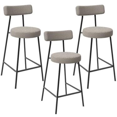 Imagem de Kit 03 Banquetas Baixa Para Cozinha Sala De Jantar Bar Bancada Milão L02 Bouclê Creme - Lyam Decor