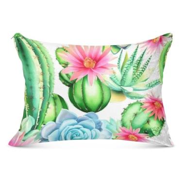 Imagem de Cactos Suculentas Flores Fronhas Decorativas Zíper para Fronhas Padrão Queen King Impressão Arte Cama Fronhas Decorativas, Tamanho Queen, 50,8 cm x 76,2 cm