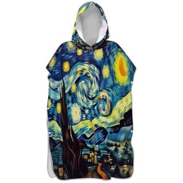 Imagem de Joisal Poncho de surfe para adultos trocador de roupão de banho toalhas com capuz absorventes femininos ponchos com capuz pintura noturna estrelada