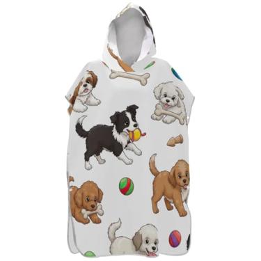 Imagem de Joisal Poncho de surfe trocador de roupão adulto praia moletom toalha floral secagem rápida cães fofos branco unissex adulto poncho com capuz