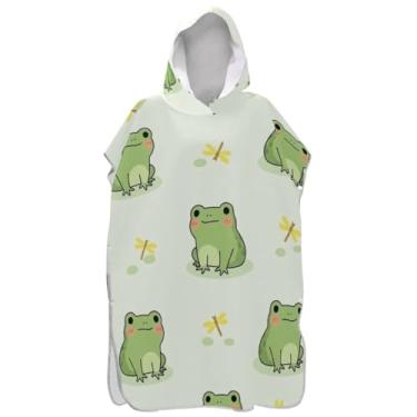 Imagem de Joisal Roupão de mudança de poncho de surfe para adultos toalha de banho com capuz bonito ponchos de praia reutilizáveis para homens fofo sapo verde