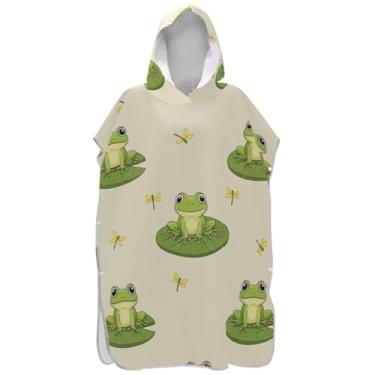 Imagem de Joisal Bonito desenho animado sapo verde surf poncho adulto trocador roupão praia banho com capuz toalhas absorventes adulto ponchos para mulheres