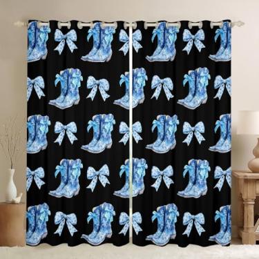 Imagem de Erosebridal Cortinas blecaute de laço azul com laços fofos, 2 painéis, 106 x 150 cm, botas caubói ocidentais, tratamentos de janela, cortinas para crianças, meninas, meninos, cowgirl, bolinhas