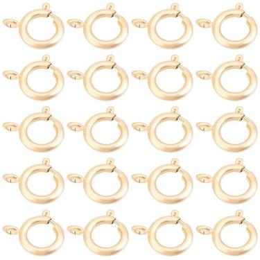 Imagem de Beebeecraft 1 caixa 20 peças fechos de anel de mola 16 x 13,5 x 2 mm pequeno latão banhado a ouro 18 K colar redondo fechos e fechamentos substituição para fazer joias pulseiras encantos artesanato