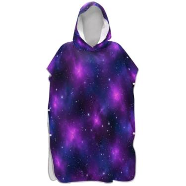 Imagem de Joisal Poncho de surfe nebulosa galáxia roxa para trocador adulto plus size ponchos femininos com capuz toalha de natação