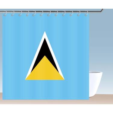 Imagem de Petite Pine Cortina de chuveiro com bandeira de Santa Lúcia de poliéster 182 × 72 polegadas com ganchos e ilhós, decoração de banheiro à prova d'água de Santa Lúcia, cortinas de acessórios de banho