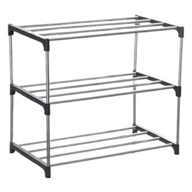 Imagem de Generic Organizador de Sapatos Multifuncional e de Alta, com Prateleira para Sapatos em Vários Níveis para Sala de Estar de Apartamento, 3 Camadas Pretas, 43cm X 26cm X 38cm