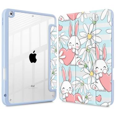 Imagem de May Chen Capa traseira transparente para iPad 9ª geração com suporte para lápis, iPad 8ª/7ª geração de 10,2 polegadas, suporte para caneta, suporte de três dobras, função de ativação automática e