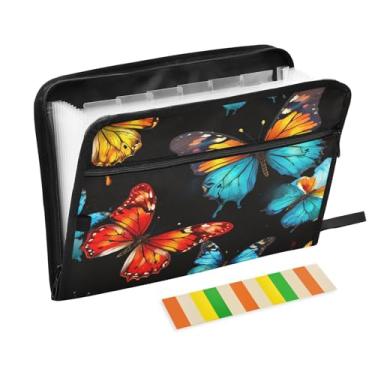 Imagem de Pasta sanfonada colorida borboletas voadoras com 13 bolsos com bolsa frontal para lápis pasta de documentos importante