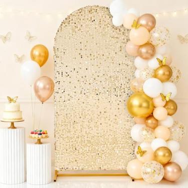 Imagem de Capas de fundo de arco de 1,8 m: fundo de paetês Payette Light Gold Arch Cover para festa de casamento, aniversário, flor, balão, suporte