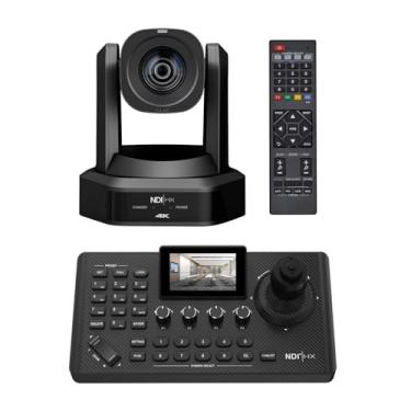 Imagem de Câmera 4K NDI PTZ, câmera NDI|HX2 com zoom óptico de 20X, rastreamento automático por IA com USB 3.0, 3G-SDI, HDMI e saídas LAN. Pacote com controlador joystick NDI PTZ para igrejas