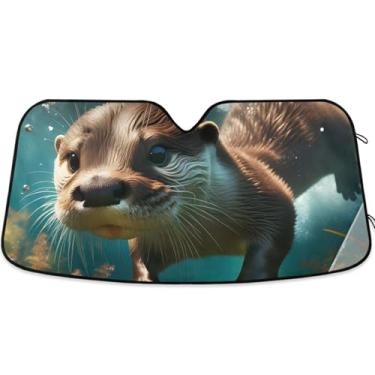 Imagem de Toldo de sol fofo de animal engraçado personalizado para para-brisa de carro engraçado dobrável universal óculos de sol para janelas dianteiras floral automotivo S, 134,6 cm x 59,7 cm