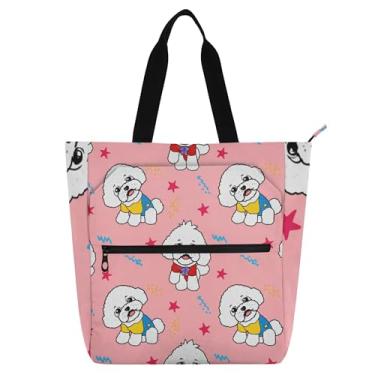 Imagem de GAIGEO Bolsa feminina de lona escolar com desenho de cães fofos, bolsa carteiro com compartimentos