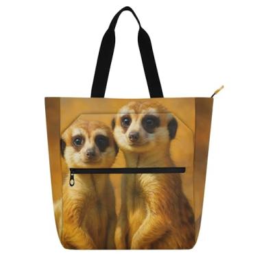 Imagem de GAIGEO Lindas bolsas de trabalho Meerkats para mulheres, bolsas de lona universitárias, bolsas para professores com compartimentos