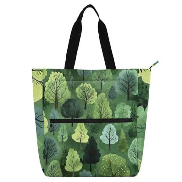 Imagem de GAIGEO Bolsa de trabalho feminina com árvores verdes e floresta, bolsa de lona para livros de praia com zíper, bolsas para professores com compartimentos