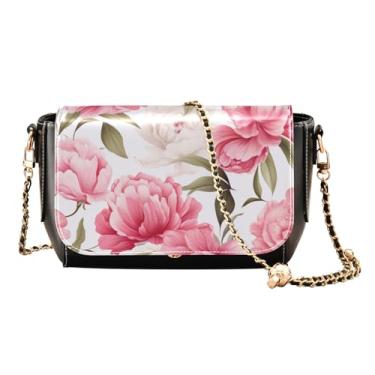 Imagem de GAIGEO Bolsa transversal de couro com flor de peônia rosa para mulheres, tamanho médio, bolsa de ombro feminina, bolsa tiracolo de couro, Flor de peônia rosa - 2, One Size