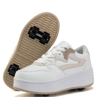 Imagem de ANEFUN Tênis esportivo para mulheres, meninas, com rodas destacáveis, adequado para presentes de festa de Halloween, Natal, aniversário, Cáqui branco, 35