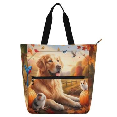 Imagem de Bolsa feminina de outono Golden Retriever para trabalho, lona, praia, escola, bolsa carteiro, carteiro, amantes de livros
