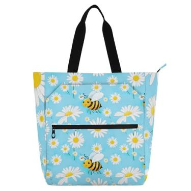 Imagem de GAIGEO Sacola Bees White Wings Preta Amarela para Mulheres e Crianças com Zíper Médio Livro Escolar Bolsa de Trabalho