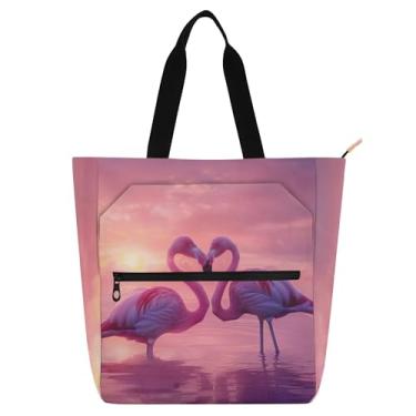 Imagem de GAIGEO Sacola feminina rosa flamingos Love para trabalho, lona, praia, escola, bolsas femininas com compartimentos