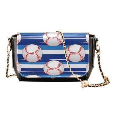 Imagem de GAIGEO Bolsa tiracolo de couro com duas flores pintadas, bolsas transversais de couro para mulheres, bolsas transversais de couro, Bolas de beisebol listradas azul e branco-2, One Size
