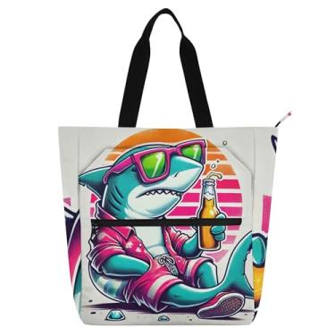 Imagem de GAIGEO Bolsa feminina divertida Cool Shark de lona para escola universitária bolsas de viagem com compartimentos