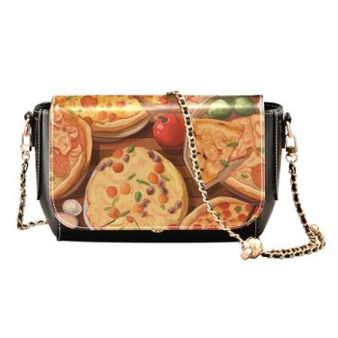 Imagem de GAIGEO Bolsa tiracolo feminina abstrata de ouro e prata Swirls de couro, bolsas transversais de couro para mulheres, Pizza Pies-3, One Size