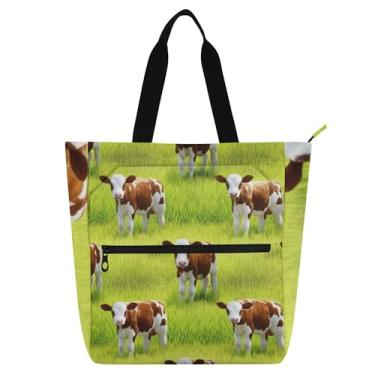 Imagem de GAIGEO Linda bolsa de trabalho marrom branca para panturrilha feminina bolsa de lona para livros de praia bolsa carteiro com zíper com compartimentos