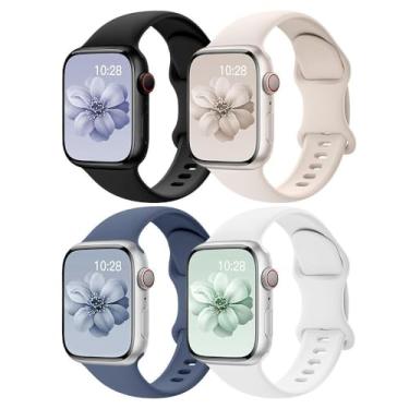 Imagem de Pacote com 4 pulseiras esportivas compatíveis com Apple Watch de 38 mm, pulseira de silicone à prova d'água para Apple Watch séries 3, 2 e 1, mulheres e homens