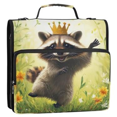 Imagem de Fichário fofo com estampa de guaxinim floral, 3 anéis, 3 anéis, fichário organizador com alça de ombro para escola, portfólio básico e suporte de pasta de anel