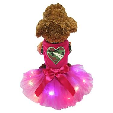 Imagem de Petitebella Vestido de cachorro camuflado coração (rosa choque/LED rosa choque, grande)