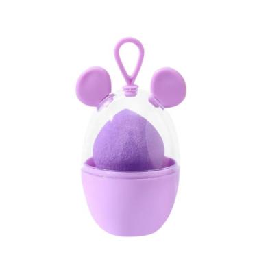 Imagem de Caixa de armazenamento de esponja de maquiagem de coelho roxo fofa grande capacidade à prova de poeira capa de ovo de beleza para meninas e mulheres