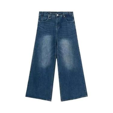 Imagem de Calças Jeans Vintage Masculinas, Estilo Baggy, Corte Reto, Denim Casua