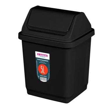 Imagem de Lixeira 5 Litros Basculante Plástica de Pia Bancada Cozinha Preto - SR2205/20 Sanremo