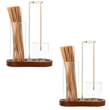 Imagem de YAYODS Pacote com 2 suportes de incenso 2 em 1 com apanhador de cinzas, grande suporte de incenso para palitos anticinzas para ioga, spa, meditação e decoração de casa, avermelhado, marrom