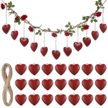 Imagem de Otoolling 24 peças de sinos de coração de metal para dia dos namorados, decoração interna e externa, inspiração tibetana, meditação com corda de juta de 6 metros, arte de parede rústica, harmonia
