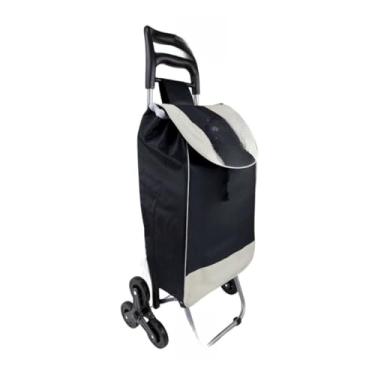 Imagem de Carrinho de Feira Dobrável 6 Rodas Sobe Escadas até 30kg Multiuso em Aço com Bolsa Impermeável(Preto)