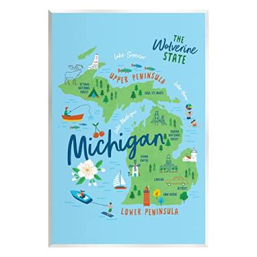 Imagem de Stupell Industries Arte de parede de madeira com mapa ilustrado de Michigan, design de Nina Seven
