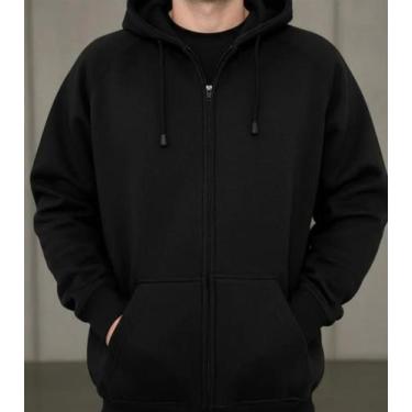 Imagem de Blusa Moletom Zíper Plus Size Unissex Tamanho Especial - Mstore, Preto