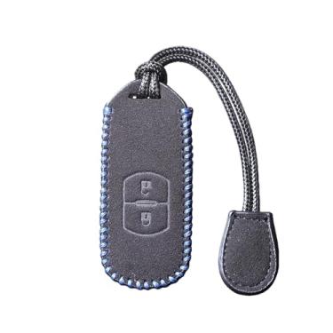 Imagem de Capa de couro para chave de carro compatível com Mazda 2 3 6 Axela Atenza CX-5 CX5 CX-3 CX-7 CX8 CX-9 2016 2017 2018 Smart 2/3 Botões Bolsa automática(YY-FMP-020-2-BLUE)