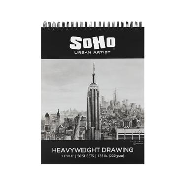 Imagem de Soho Urban Artist Caderno de desenho (34 kg/110 gsm), 100 folhas de caderno de esboços encadernado em espiral para artistas profissionais e amadores, lápis de cor, carvão e grafite para esboçar, 28 x 35 cm