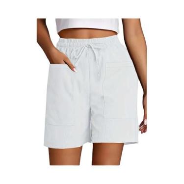 Imagem de Bermuda Feminina De Cintura Alta Com 4 Polegadas, Corte Solto, Casual,