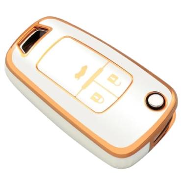 Imagem de Capa flip para chave de carro compatível com Chevrolet Cruze/Aveo/Trax/Sail/Malibu compatível com Opel Vauxhall Astr/Corsa/Meriva/Insignia(3 Button White)