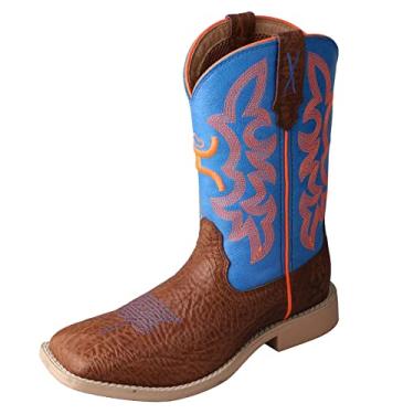 Imagem de Bota infantil com capuz Twisted X, Cognac Shoulder Neon Blue, 6 Big Kid